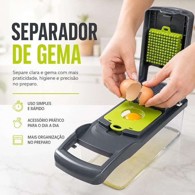 Cortador de Legumes Multifuncional 10 em 1 com Ralador, Fatiador, Picador e Separador de Gema - Imagem 2