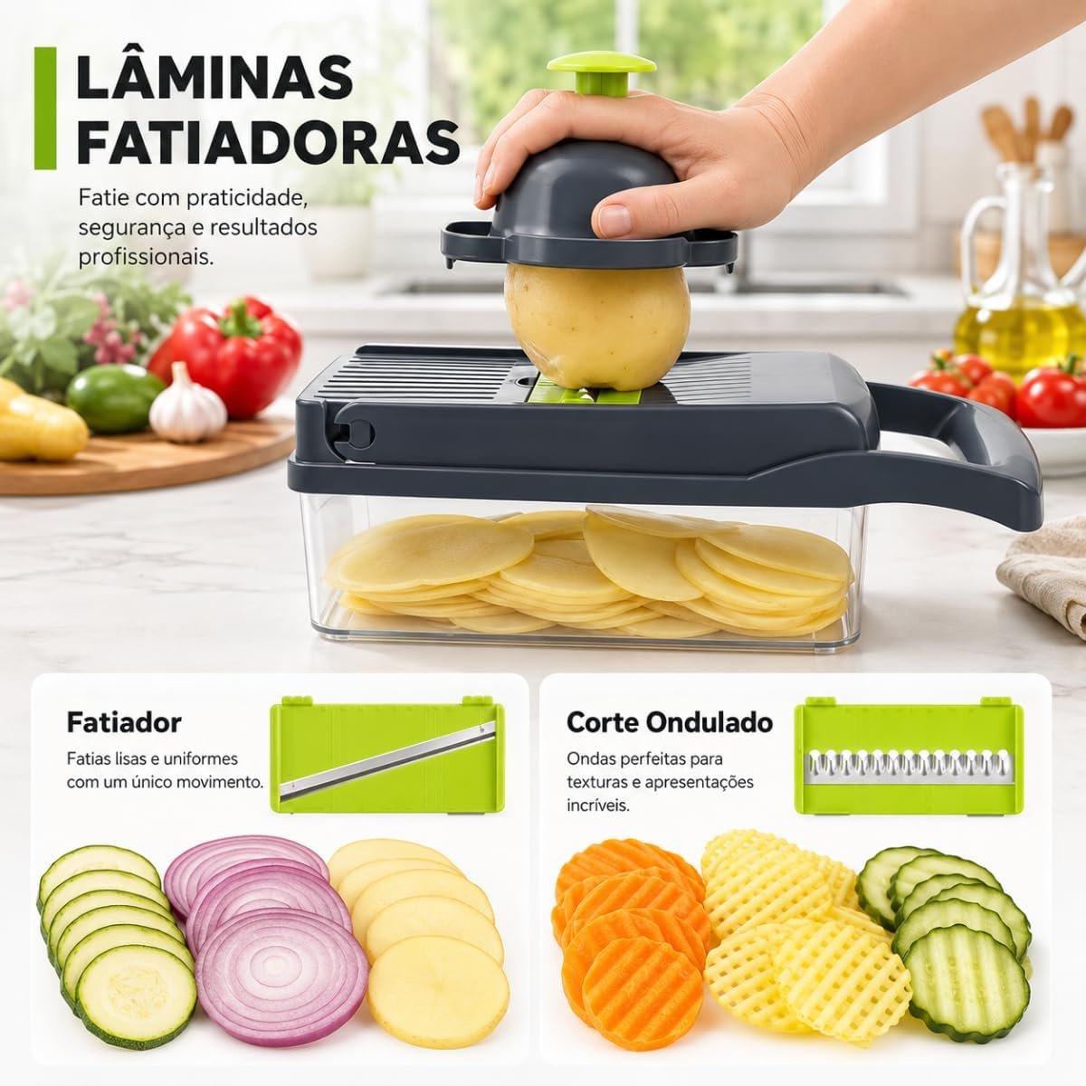 Cortador de Legumes Multifuncional 10 em 1 com Ralador, Fatiador, Picador e Separador de Gema - Imagem 3
