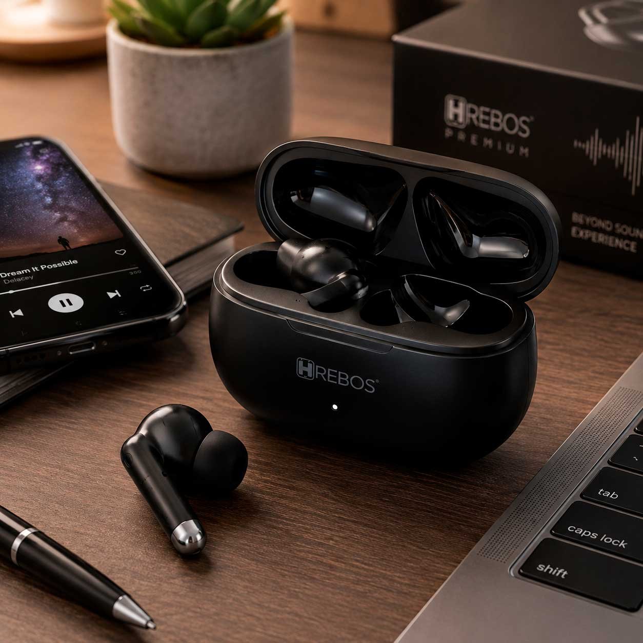 Fone de Ouvido Bluetooth Hrebos Premium PureSound EB-400 TWS Sem Fio com Estojo de Recarga USB-C - Imagem 2