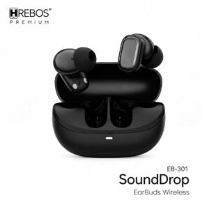 Fone de Ouvido Bluetooth Hrebos Premium SoundDrop EB-301 TWS Sem Fio com Estojo de Recarga USB-C