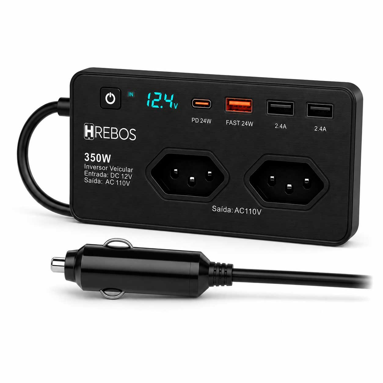 Inversor Veicular Hrebos MultiCar IF-378 350W 12V para 110V