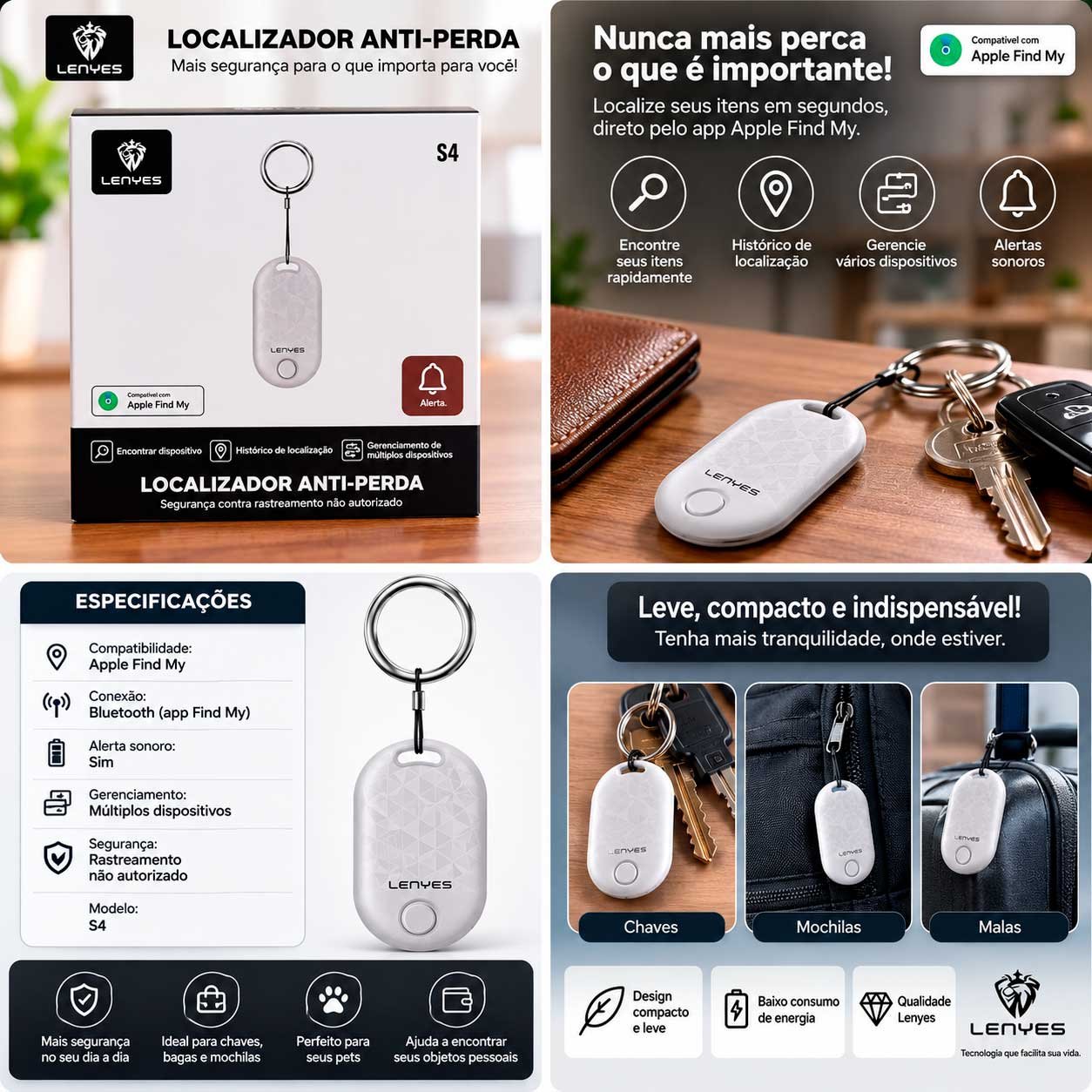 Localizador Anti-Perda Lenyes S4 para iPhone Apple Find My - Imagem 2