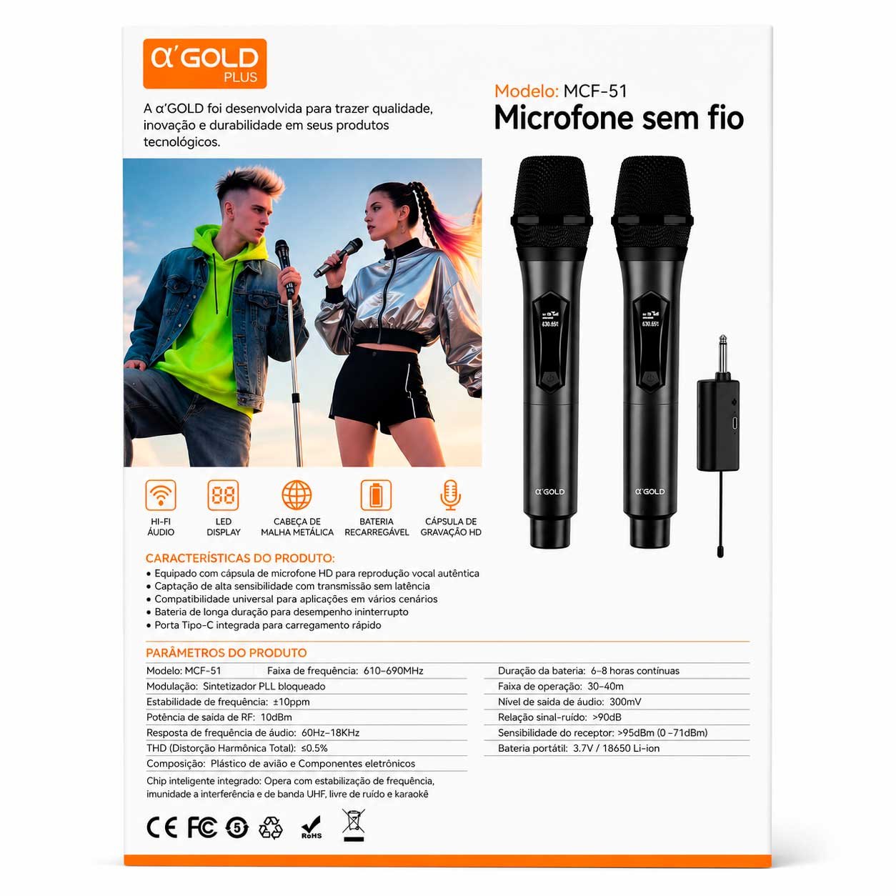 Microfone Sem Fio Duplo α’GOLD Plus MCF-51
