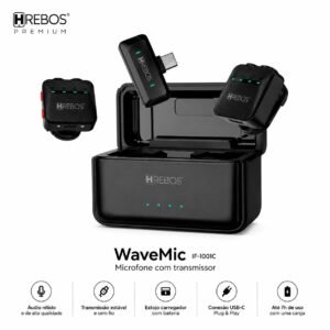 Microfone de Lapela Sem Fio Hrebos WaveMic IF-1001C USB-C 2.4GHz
