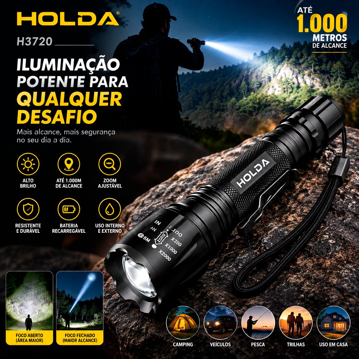 Lanterna Tática HOLDA H3720 – Potência, Alcance e Praticidade - Imagem 2